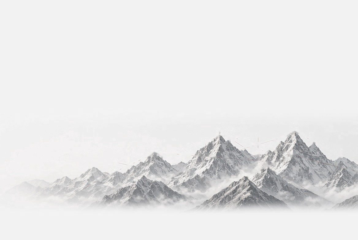 Pencil sketch of mountain ranges with red signal lines rising from the peaks